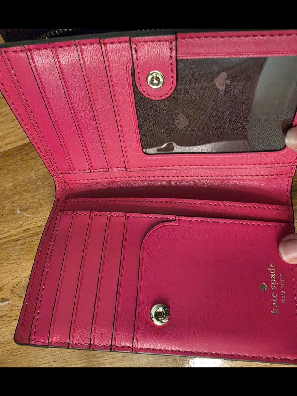 Kate Spade Maroon Brown Leather Zip Wallet with Heart Emblem - Women Accessories
